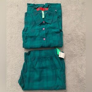 NEW Nordstrom Honeydew Teal Green Plaid Pajama Set Sz XL w/ Reusable Gift Bag